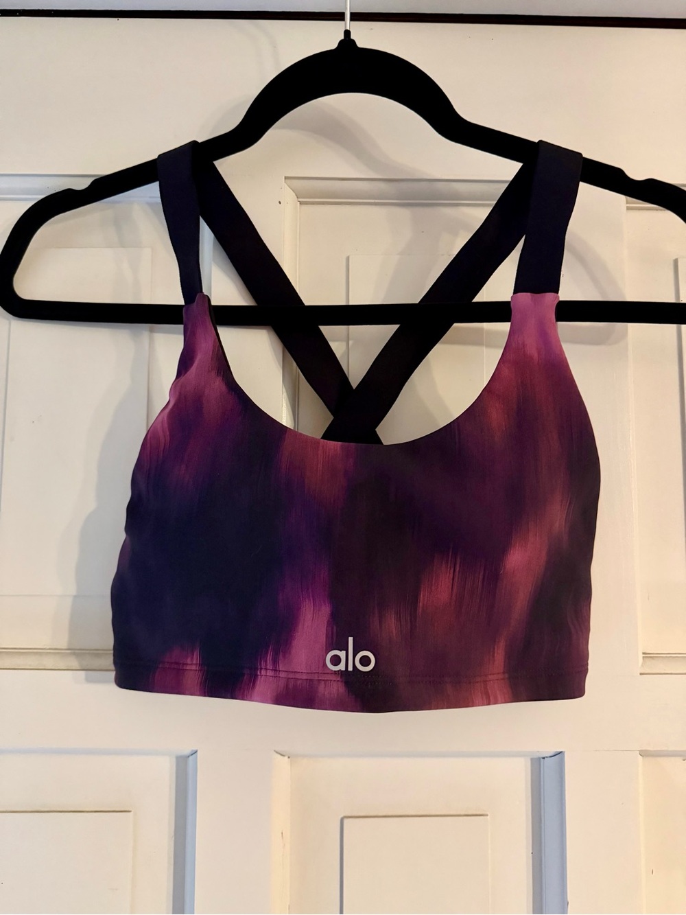 ALO Yoga Purple Brushstroke Strappy Sports Bra